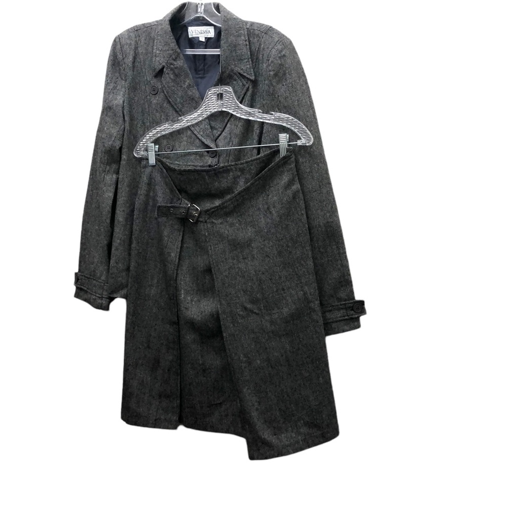 Venessa Long Sleeve Shirt Set with Double Breasted Jacket W Size M/L Black/Gray